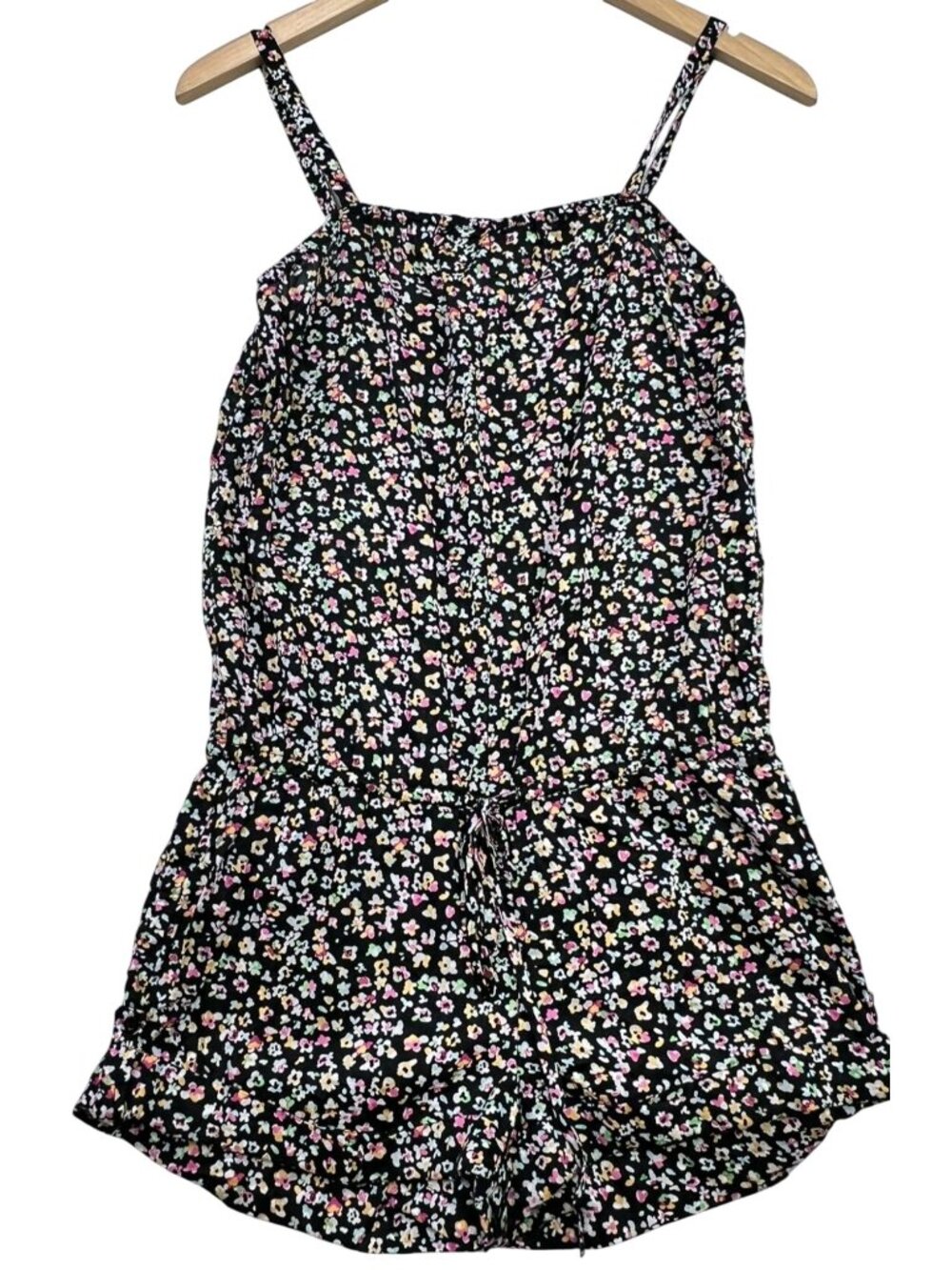 Victoria's Secret PINK Womens Drawstring Romper Sleeveless XS Black Multi Floral